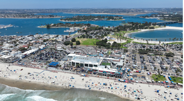 Aerial view of Mission Beach and Mission Bay