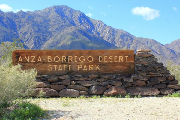 Untitled (70) Anza-Borrego Desert State Park sign with mountains in the back